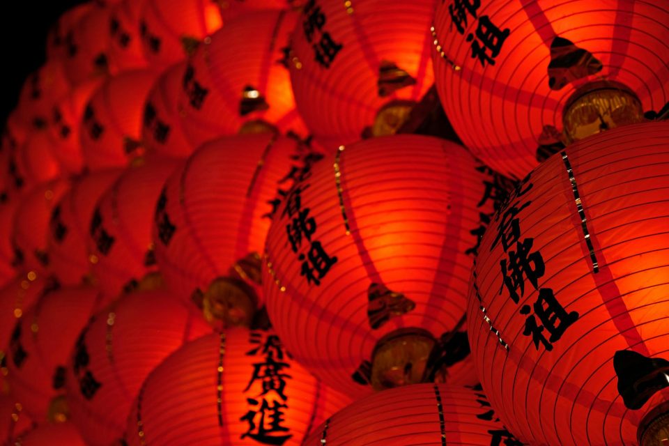 red chinese lanterns in close up photography