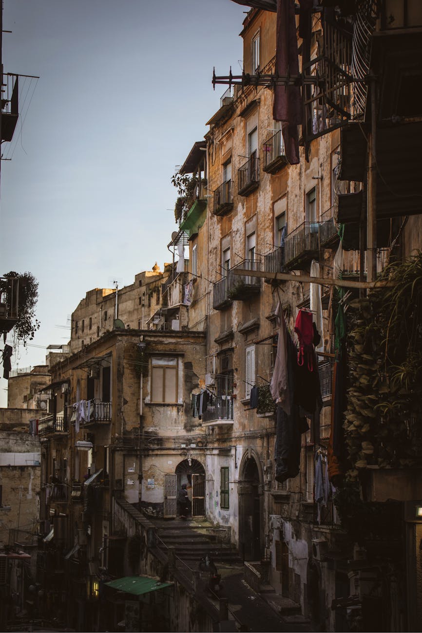 damaged buildings in naples in italy