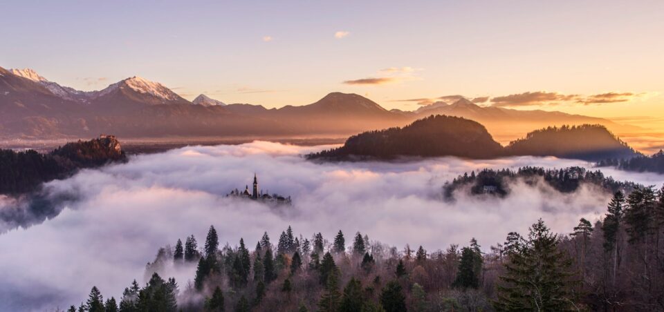aerial photography of cloudy mountain