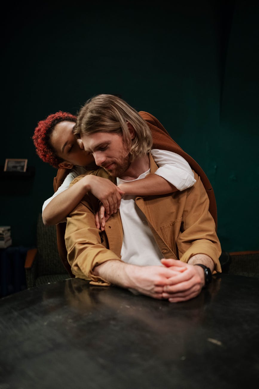 woman hugging a man