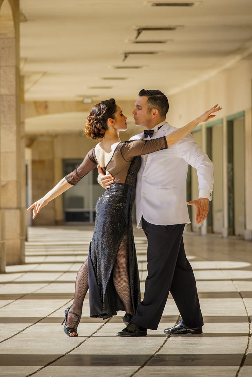 couple practising ballroom dancing