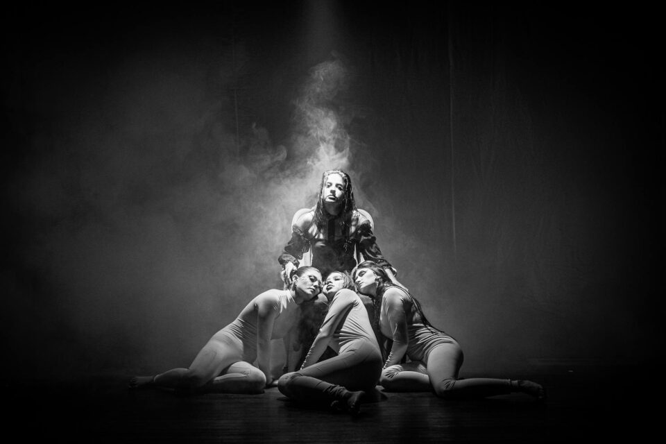 dramatic black and white dance performance