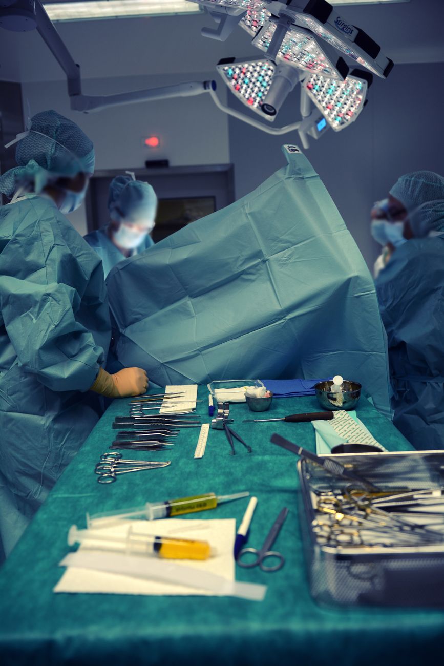 table with surgical tools in the operating room